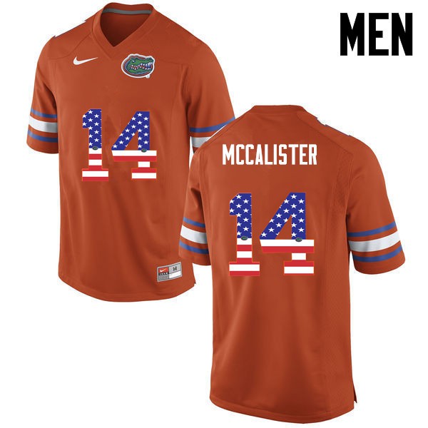 Florida Gators Men #14 Alex McCalister College Football Jersey USA Flag Fashion Orange